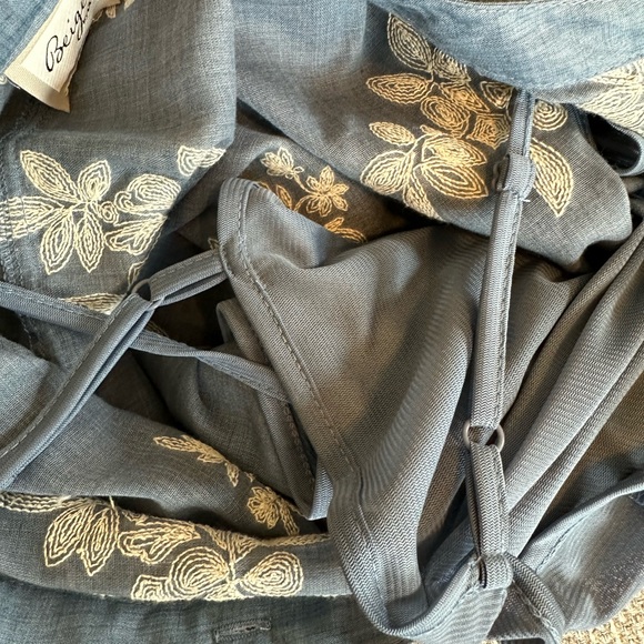 NWT Beige By Eci Embroidered Shirt Dress Floral Blue With Slip Size 4 - Picture 6 of 13